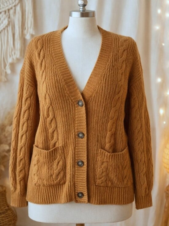 American Eagle Outfitters Sweaters - American Eagle Cable Knit Cardigan Brown S Cozycore Cottagecore Preppy Earthy